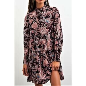 Anthropologie Cady Tiered Paisley Long Sleeve High Neck A Line Dress Large